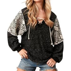 NEW SUGARFOX lace up hoodie with aztec sleeves in black